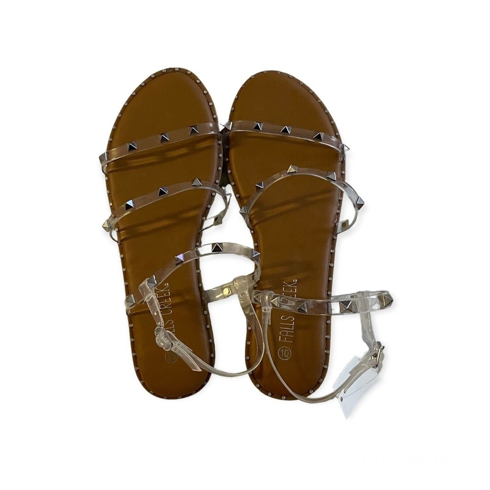 Falls Creek Womens Sandals Size 10 Clear Straps with Silver Studs Brand New